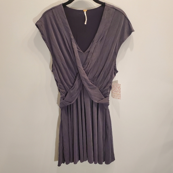 NWT Free People Cupro Criss Cross Front Mini Dress Black Size XS - Picture 2 of 5